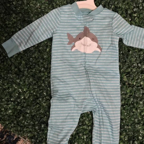 Carter's Aqua Striped Baby Footie with Shark - Picture 5 of 7